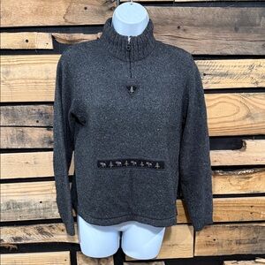 Vintage Women’s Woolrich Charcoal Gray 1/4 Zip Mockneck Pullover Sweater Medium